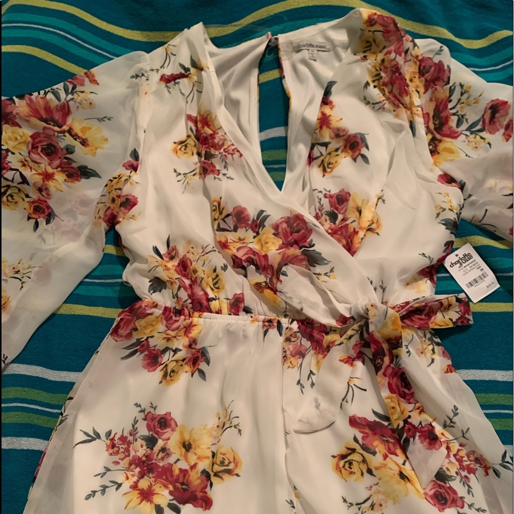 Floral Wrap Midi Dress - White with Yellow & Pink Floral Print